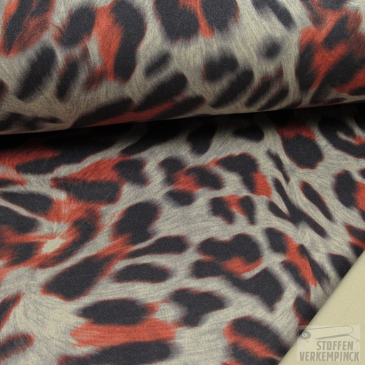 [KI-15892-454] Stretch Suède Print Leopard Coral