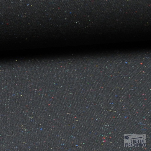 [FA-1086-7] Tweed met Gekleurde Spikkels Zwart
