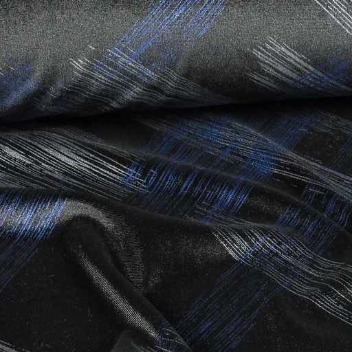 [420-2007] Velours Print Diagonaal Zwart/Grijs/Blauw