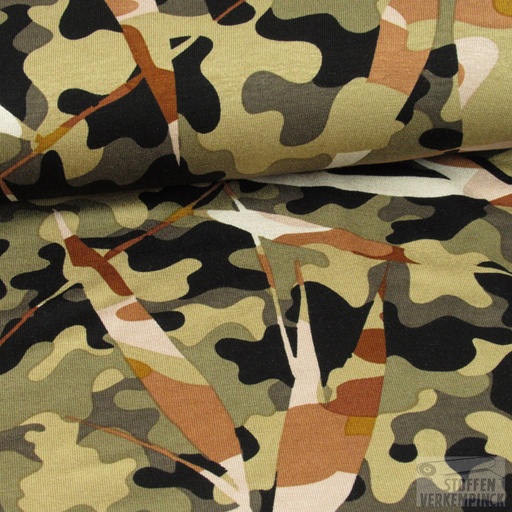 [KI-18002-098] Viscose Jersey Leaves in Camo Beige