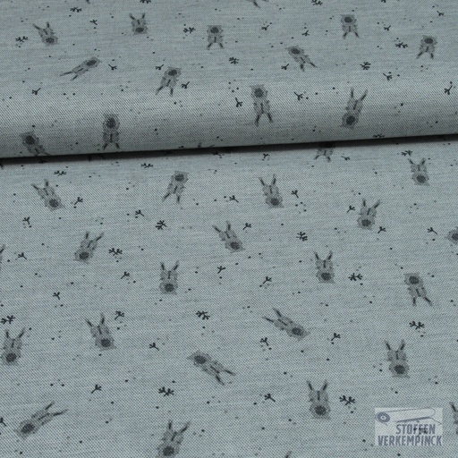 [EDI-S82103-900] Viscose Print Konijntjes Licht Grijs