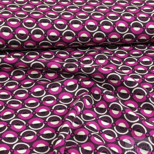 [QT-PC1756-017] Viscose Twill Print Retro Bolletjes Fuchsia
