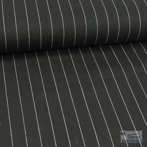[096-0939-999] Viscose/Linnen Krijtstreep Zwart (VOORWASSEN)