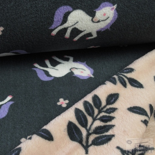 [QT-K31006-068] Wellness Fleece Unicorn/Leaves Antraciet