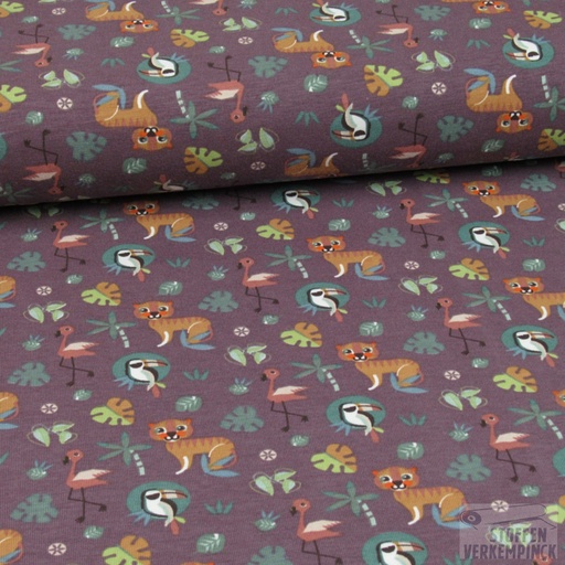 [QT-OR4530-045] Organic Jersey Animals Mauve