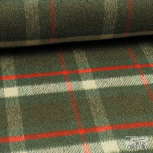 [HE-207829-0005] Mantelstof Karo Koraal/Groen/Bruin