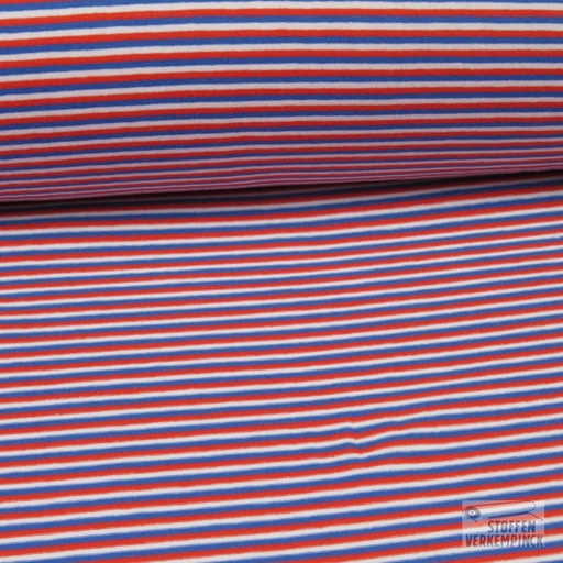 [184-0065-02] Jersey Fijne streepjes Blauw/Oranje/Wit