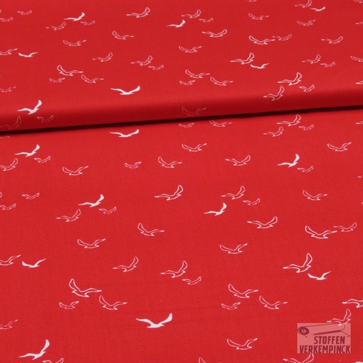 [206-4640-15] Popeline Print Seagulls Red
