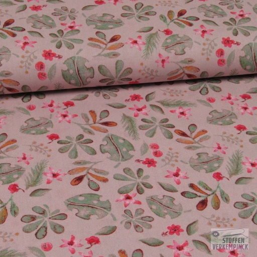 [206-6012-1813] Popeline digital Jungle Leaves Rose