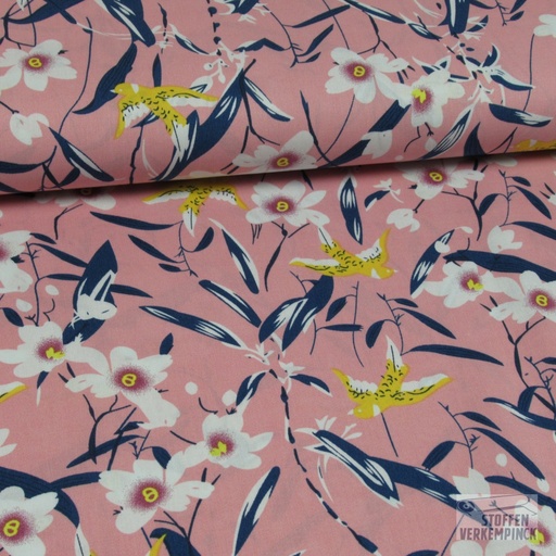[206-6033-11] Popeline Bloemen/Zwaluw Rose