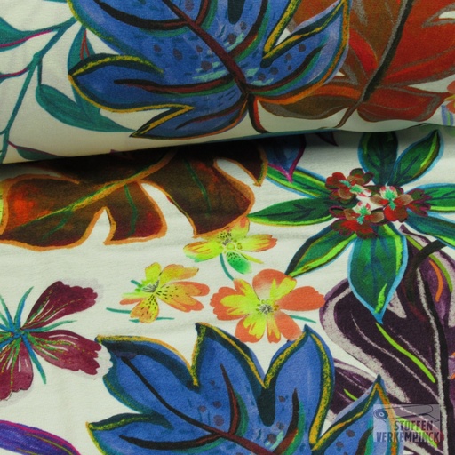 [420-2070] Jersey Viscose Digital Bladeren/Bloemen
