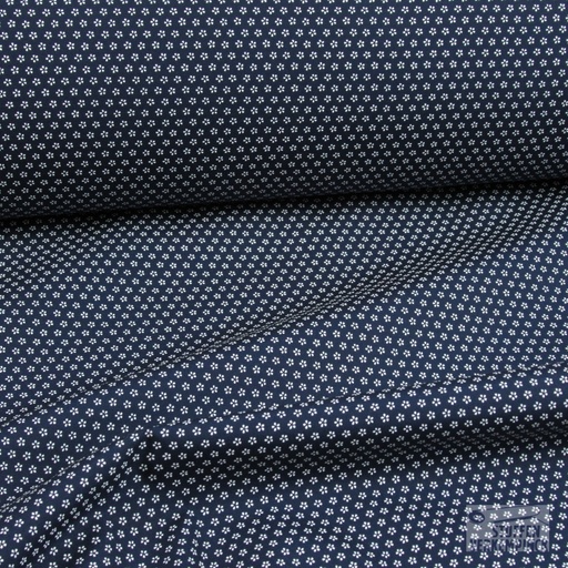 [456-0011] Popeline Print Wit bloempje op Navy