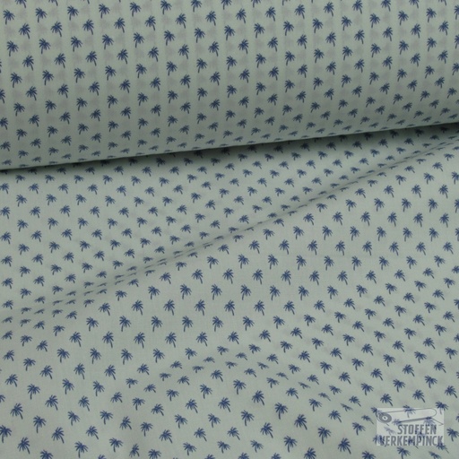 [456-0013] Popeline Print Blauwe palm op licht mint