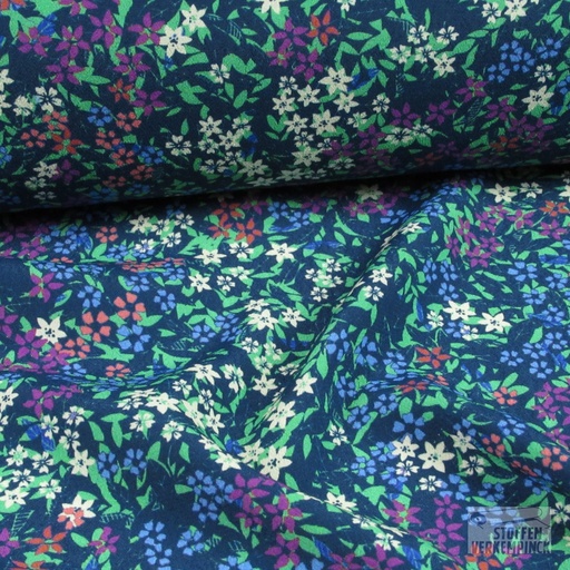 [456-0024] Viscose Print Frisse Bloemetjes op Marine