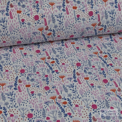 [DO-85277-3B] Katoen Print Plantjes Wit/Rose