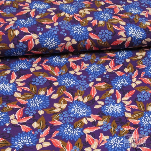 [EDI-0192370] Viscose Bloemenprint Paars/Blauw/Koraal