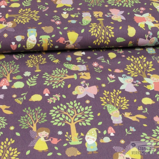 [GON-F1098031] Katoen print Sprookjesbos Paars
