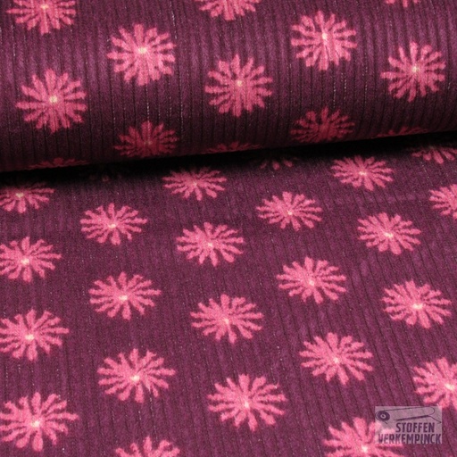 [028-06703-007] Washed Corduroy Flowers Bordeaux
