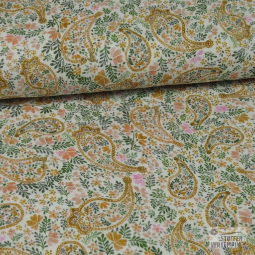 [028-06870-002] Double Gauze Digital Paisley Oker/Groen