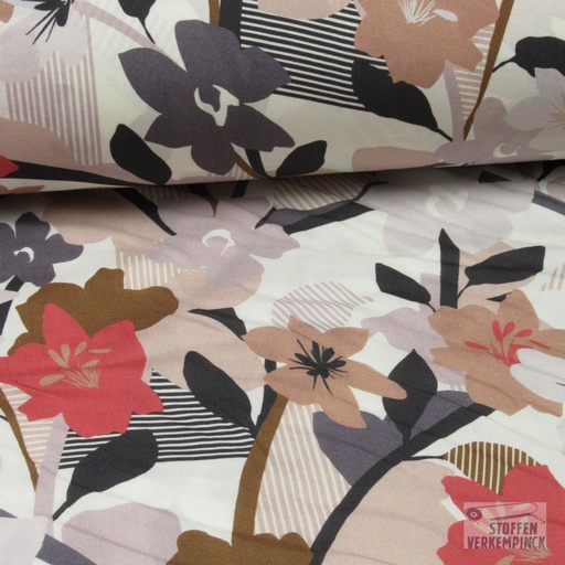 [420-2093] Viscose Bloemen & Streepjes