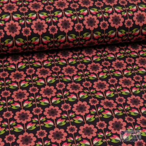 [ST-20640-14] Jersey Katoen Retro Bloemetjes Aubergine