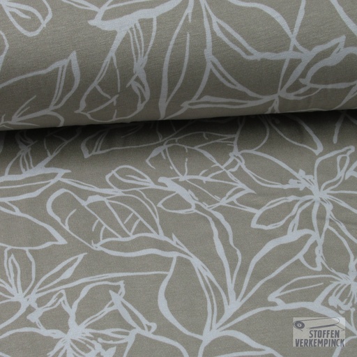 [no-19247-052] Visco Jersey Witte Bloem op Beige