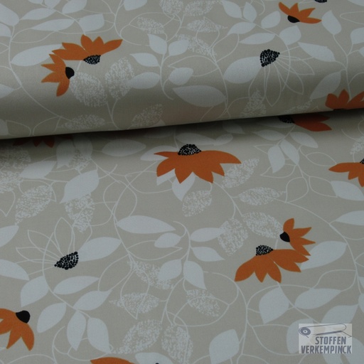 [no-19126-052] Stretch Satijnkatoen Flora Beige