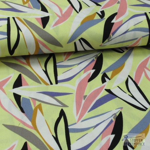[no-19069-033] Viscose Crèpe Blaadjes Pastel Geel