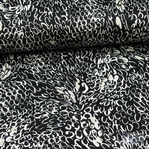 [QT-PC2208-690] Stretch Satijnkatoen Cirkels Zwart