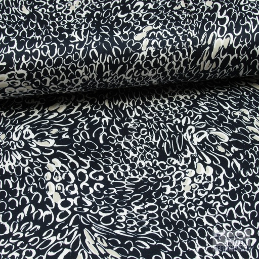 [QT-PC2208-980] Stretch Satijnkatoen Cirkels Navy