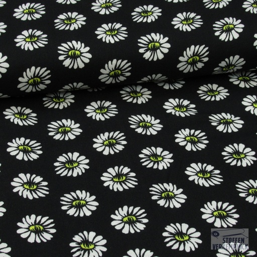 [QT-PC2242-690] Viscose Poplin Daisy Zwart