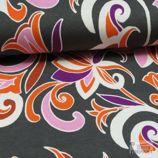 [HE-208632-0006] Jersey Viscose Barokbloem Grijs