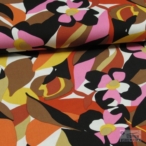 [HE-208629-0006] Visco Stretch Moderne Bloem Oranje