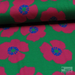 [BI-111308-10] Jersey Viscose Fuchsia Bloem op Groen