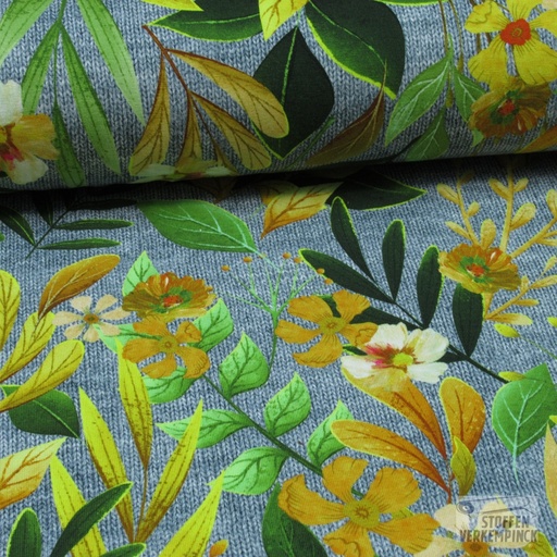 [KI-19372-315] Jersey Digital Floral Jeansblauw