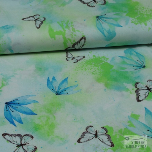 [HE-209612-0002] Popeline Digi. Vlinders Lime/Aqua