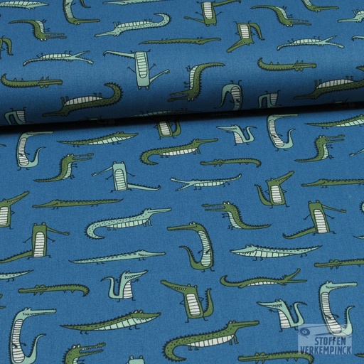 [NO-19730-007] Katoen Popeline Crocodillen Blauw
