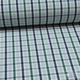 [420-2116] Popeline Ruit Wit/Groen/Blauw