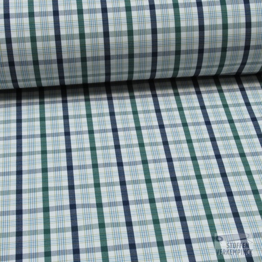 [420-2116] Popeline Ruit Wit/Groen/Blauw