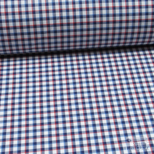 [420-2117] Popeline Ruit Wit/Marine/Rood