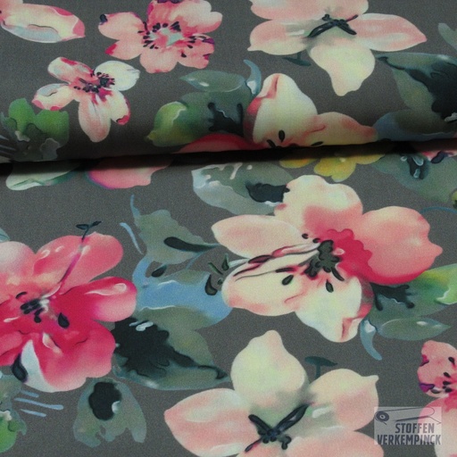 [VE-04290-001] Viscose digital Gebloemd Grijs