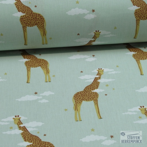 [321-87629-1B] Katoen print Giraffen Mint