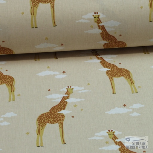 [321-87632-2B] Katoen print Giraffen Peche