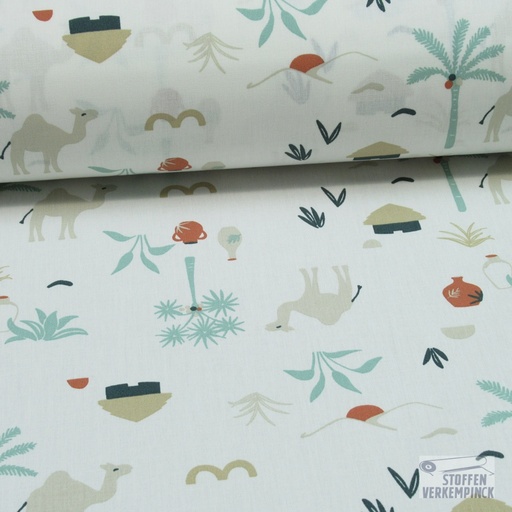 [321-90340-1B] Katoen print Oase Wit