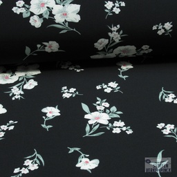 [VE-A4555-002] Polyester Stretch Bloesems Black/Sage