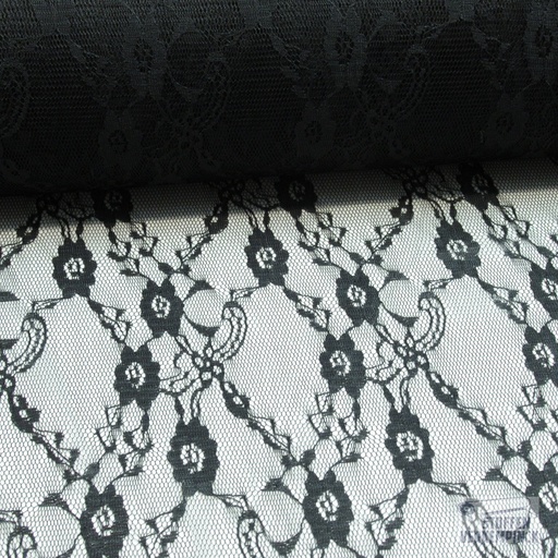 [KI-0690-999] Budgetkant Flowery Lace Zwart