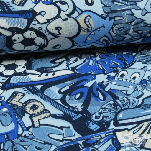 [MU-5248-1201] French Terry Graffiti Blauw