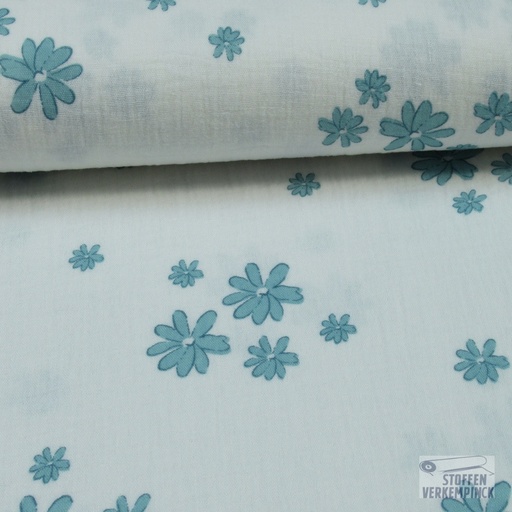 [MU-5253-151] Double Gauze Dreamy Flowers Wit/Munt