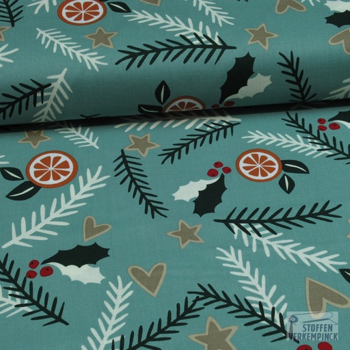 [HE-209524-0006] Kerststof met Maretakken Munt