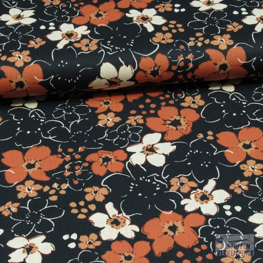 [VE-06034-006] Poplin Wild Flowers "A" Zwart